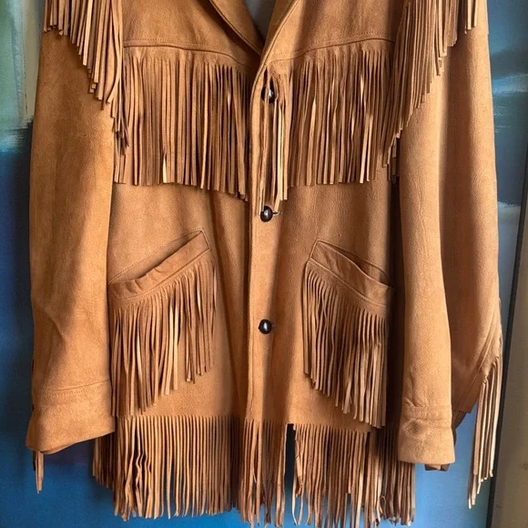Vintage Women's Tan Suede Fringe Leather Jacket - Picture 5 of 12